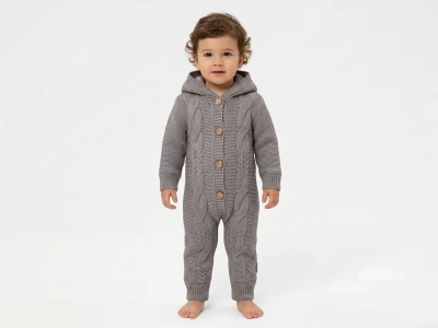Toptan ÖZ-KA LİFE Örme Erkek Bebek Tulum KAHVERENGİ - Beniz Bebe