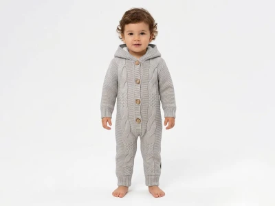 Toptan ÖZ-KA LİFE Örme Erkek Bebek Tulum GRİ - Beniz Bebe