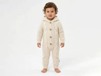 Toptan ÖZ-KA LİFE Örme Erkek Bebek Tulum KREM - Beniz Bebe