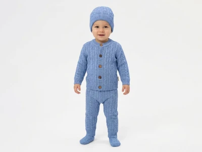 Toptan ÖZ-KA LİFE Örme Unisex 3'lü Bebek Takım MAVİ - Beniz Bebe