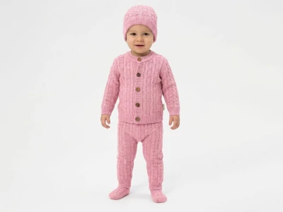 Toptan ÖZ-KA LİFE Örme Unisex 3'lü Bebek Takım PEMBE - Beniz Bebe
