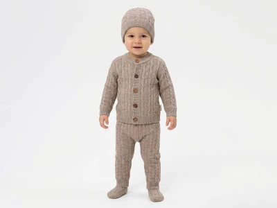 Toptan ÖZ-KA LİFE Örme Unisex 3'lü Bebek Takım KAHVERENGİ - Beniz Bebe
