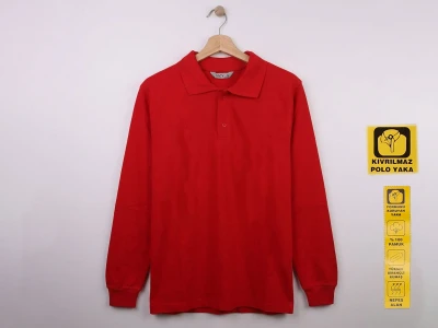 Toptan NZY Ortaokul Boy Kırmızı Renk Kıvrılmaz Yaka Okul Polo Yaka Lakos Sweat - Toptan Çocuk Giyim Beniz Kids