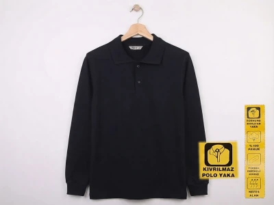 Toptan NZY Ortaokul Boy Lacivert Renk Kıvrılmaz Yaka Okul Polo Yaka Lakos Sweat - Toptan Çocuk Giyim Beniz Kids