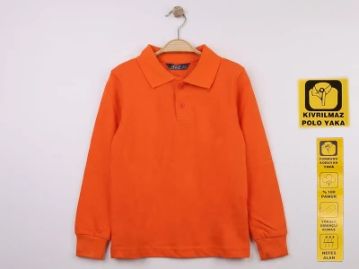 Ortaokul Boy Oranj Renk Kıvrılmaz Polo Yaka Okul Lakos Sweat