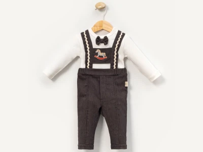 Toptan CAYZEN Oyuncak At Nakışlı Salopet Erkek Bebe Takım  - Toptan Çocuk Giyim Beniz Kids