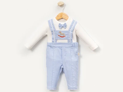 Toptan CAYZEN Oyuncak At Nakışlı Salopet Erkek Bebe Takım  AÇIKMAVİ - Beniz Bebe