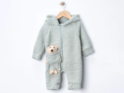 Toptan DENİTO Oyuncaklı Peluş Unisex Bebe Tulum SUYEŞİLİ - Beniz Bebe