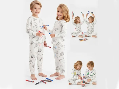 Toptan İSOBEL Özel Boyama Kalemi Hediyeli Boyanabilir ve Yıkanabilir Unisex Pijama Takım - Toptan Çocuk Giyim Beniz Kids