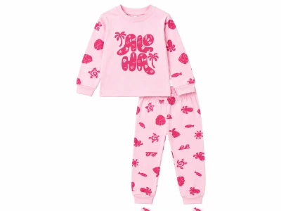 Toptan SÜPERMİNİ Palmiye Baskılı Kız Çocuk Pijama Takımı - Toptan Çocuk Giyim Beniz Kids