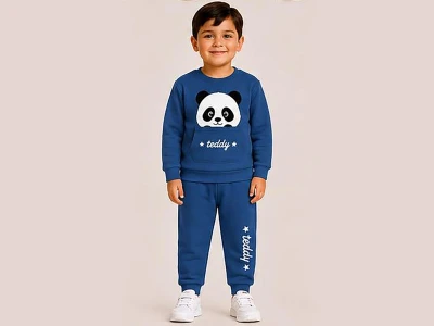 Toptan BİTTOŞ KİDS Panda Baskılı Kanguru Cepli 3 İp Şardonlu Erkek Takım - Toptan Çocuk Giyim Beniz Kids