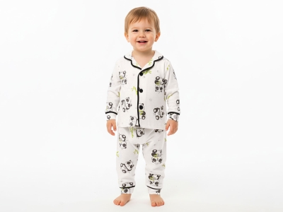Panda Desenli Yakalı Erkek Bebe Pijama Takım