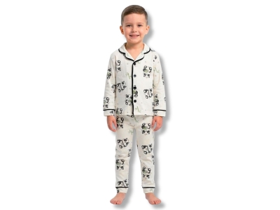 Panda Desenli Yakalı Düğmeli Erkek Pijama Takım