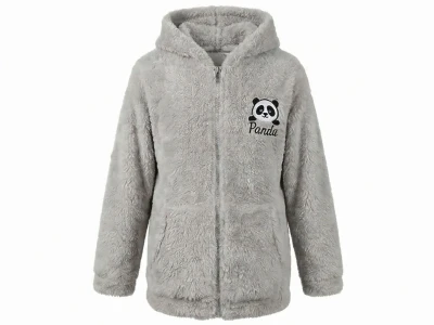 Toptan STAR POP Panda Nakışlı Well Soft Peluş Erkek Hırka GRİ - Beniz Bebe