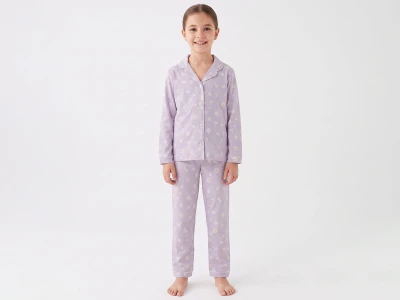 Toptan DOLAŞ Papatya Baskılı Kız Pijama Takım  - Toptan Çocuk Giyim Beniz Kids
