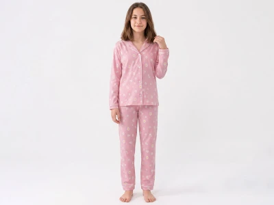 Toptan DOLAŞ Papatya Baskılı Kız Pijama Takım  - Toptan Çocuk Giyim Beniz Kids