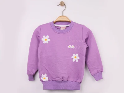 Toptan WENGE KİDS Papatya Baskılı Kız Sweat LİLA - Beniz Bebe