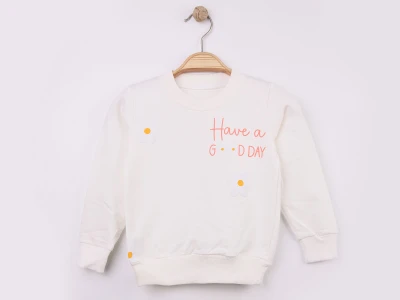 Toptan WENGE KİDS Papatya Baskılı Kız Sweat BEYAZ - Beniz Bebe