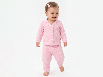 Toptan DOLAŞ Papatya Desenli Düğmeli Kız Bebe Pijama Takım  - Toptan Çocuk Giyim Beniz Kids