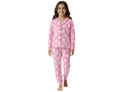 Toptan SÜPERMİNİ  Papatya Desenli Kız Pijama Takım  - Toptan Çocuk Giyim Beniz Kids