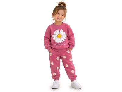 Toptan BICIR KİDS Papatya Detay Şardonlu 3 İp Kız Çocuk Takım Pink - Beniz Bebe