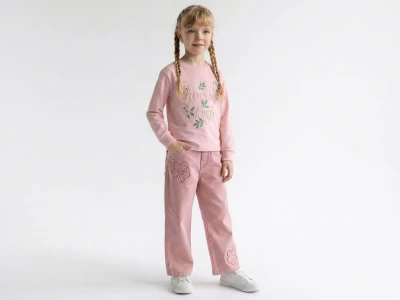 Toptan CARİNO Papatya Detay Kız Çocuk Takım PEMBE - Beniz Bebe