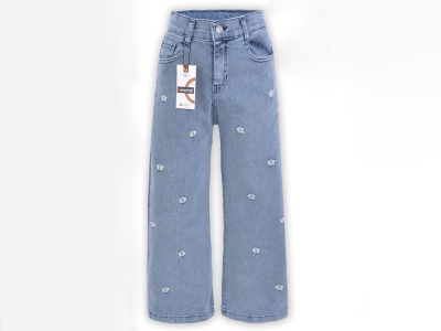 Papatya Nakışlı Kız Kot Pantolon