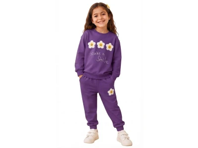 Toptan PALM LİFE Papatya Nakışlı Kız Takım  - Toptan Çocuk Giyim Beniz Kids