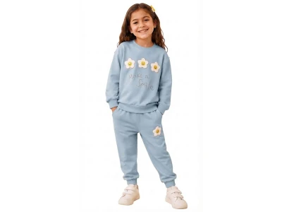 Toptan PALM LİFE Papatya Nakışlı Kız Takım  BLUE - Beniz Bebe