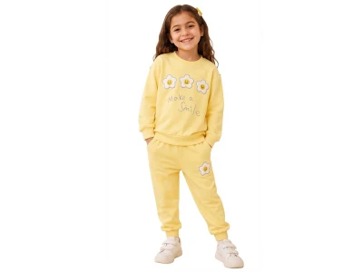 Toptan PALM LİFE Papatya Nakışlı Kız Takım  Yellow - Beniz Bebe