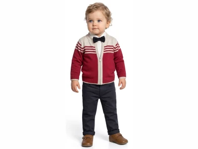 Toptan ORYEDA Papyon Detay Trikolu 3'lü Erkek Bebek Takım - Toptan Çocuk Giyim Beniz Kids