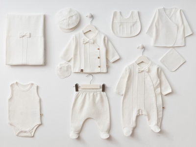 Toptan MİNİZEYN Papyonlu 10lü Erkek Bebe Hastane Çıkışı Set White - Beniz Bebe