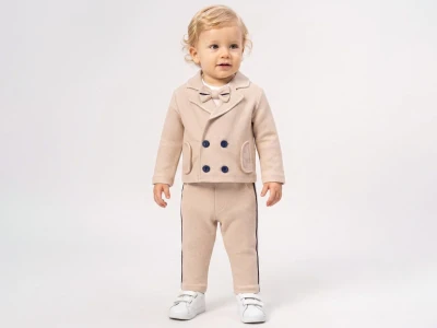 Toptan CAYZEN Papyonlu Ceketli Üçlü Erkek Bebek Takım - Toptan Çocuk Giyim Beniz Kids