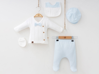 Toptan MİNİZEYN Papyonlu Erkek Bebe 5li Set أزرق - Beniz Bebe