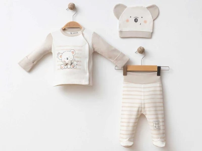 Papyonlu Koala & Tavşan Baskılı Erkek Bebe 3'lü Takım 