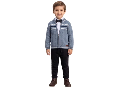 Toptan NOWA Papyonlu Triko Hırkalı Erkek Üçlü Takım - Toptan Çocuk Giyim Beniz Kids