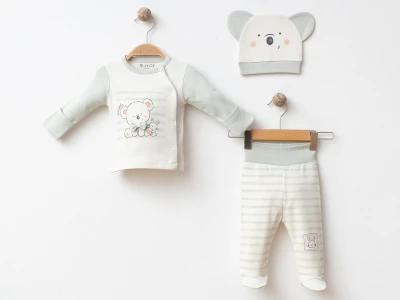Papyonlu Yenidoğan Bebe Üçlü Zıbın Set