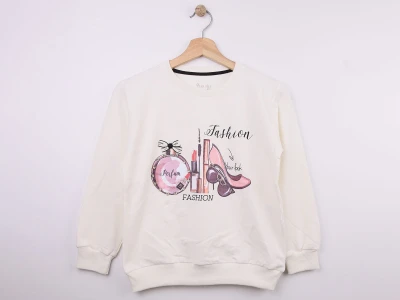 Toptan STAR FİLE Parfüm Baskılı Kız Sweat  BEYAZ - Beniz Bebe