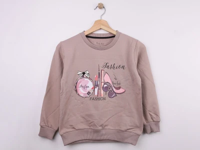 Toptan STAR FİLE Parfüm Baskılı Kız Sweat  KAHVERENGİ - Beniz Bebe