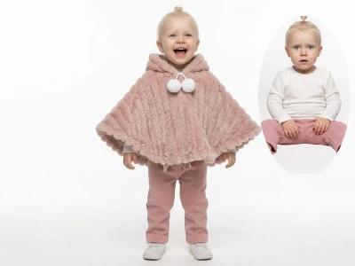 Toptan ELCİ BABY Pelerinli Ponponlu Kız Üçlü Takım  - Toptan Çocuk Giyim Beniz Kids