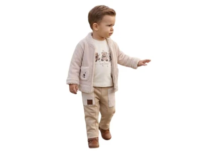 Toptan ELCİ BABY Peluş 3'lü Erkek Bebek Takım BEJ - Beniz Bebe