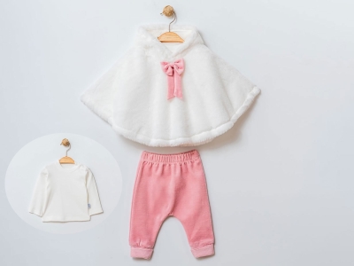 Toptan ELCİ BABY Peluş Bolerolu Üçlü Kız Bebe Takım - Toptan Çocuk Giyim Beniz Kids