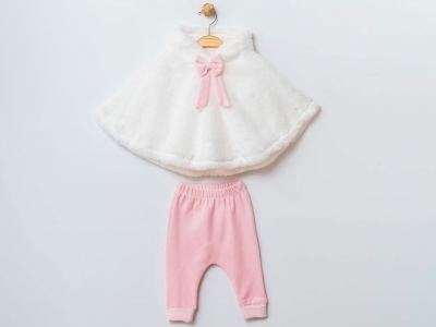 Toptan ELCİ BABY Peluş Bolerolu Üçlü Kız Bebe Takım PEMBE - Beniz Bebe