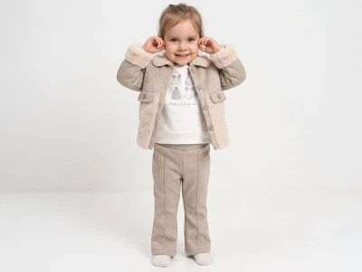 Toptan BEBLY Peluş Ceket 3'lü Kız Bebek Takım - Toptan Çocuk Giyim Beniz Kids
