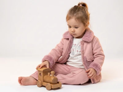 Toptan BEBLY Peluş Ceket 3'lü Kız Bebek Takım AÇIKPEMBE - Beniz Bebe