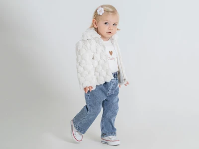 Toptan PAMPAL KİDS Peluş Ceketli Üçlü Kız Takım - Toptan Çocuk Giyim Beniz Kids