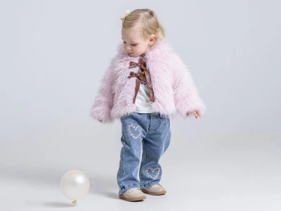 Toptan PAMPAL KİDS Peluş Ceketli Üçlü Kız Takım - Toptan Çocuk Giyim Beniz Kids