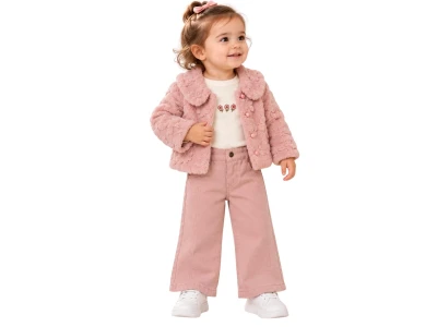 Toptan ECOLKIZ Peluş Ceketli Üçlü Kız Takım - Toptan Çocuk Giyim Beniz Kids