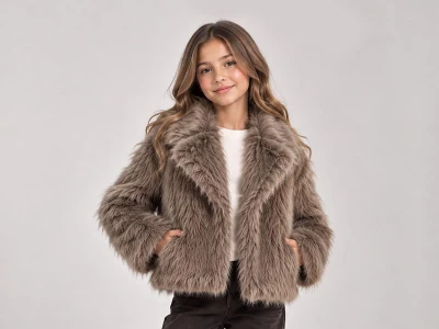 Toptan ÖZ BEBE Peluş Kız Ceket KAHVERENGİ - Beniz Bebe