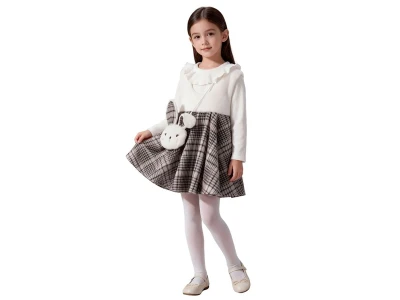 Toptan AYD KİDS Peluş Tavşan Detay Kız Çocuk Elbise - Toptan Çocuk Giyim Beniz Kids